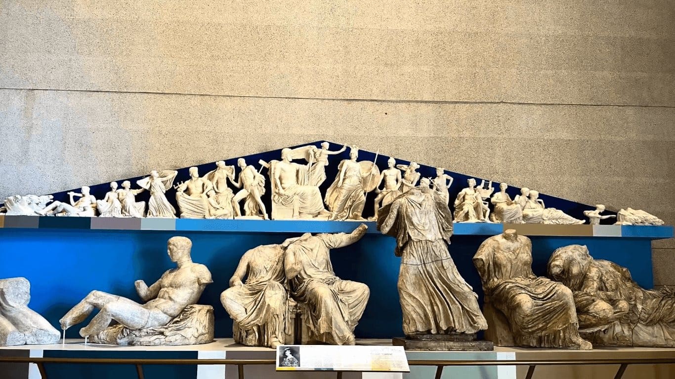 Plaster pediment sculptures and Parthenon Marbles cast replicas on display inside the Nashville Parthenon museum Tennessee