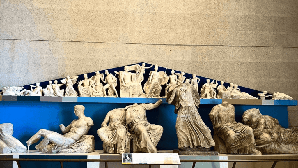 Close-up of decorative cast concrete frieze on the Nashville Parthenon, mimicking ancient Greek marble carvings