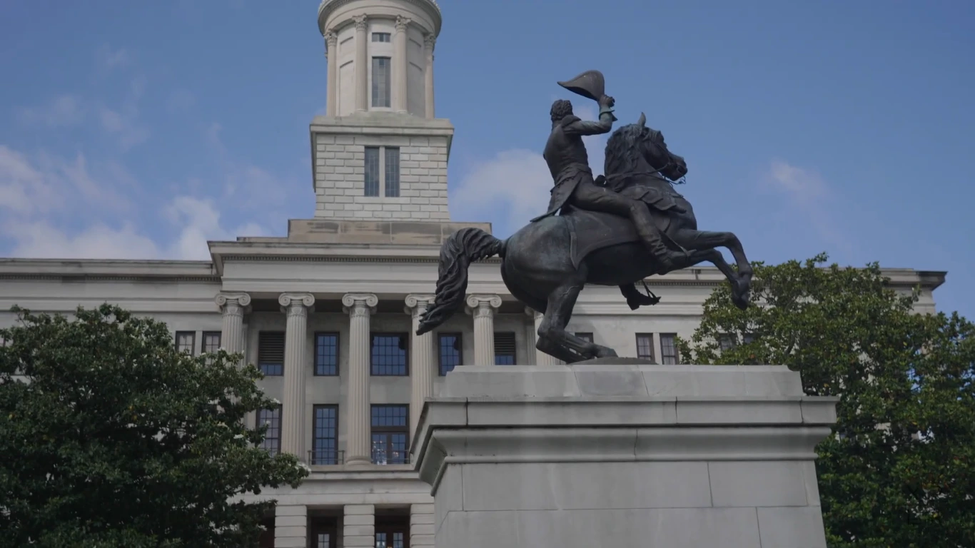 Nashville’s Tennessee State Capitol, a neoclassical landmark with an equestrian statue, celebrates the state’s political legacy