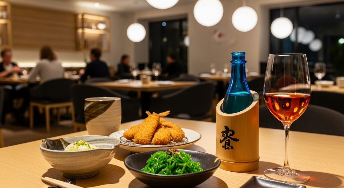 Japanese fried fish and sake spread from best restaurants in nashville downtown international cuisine scene