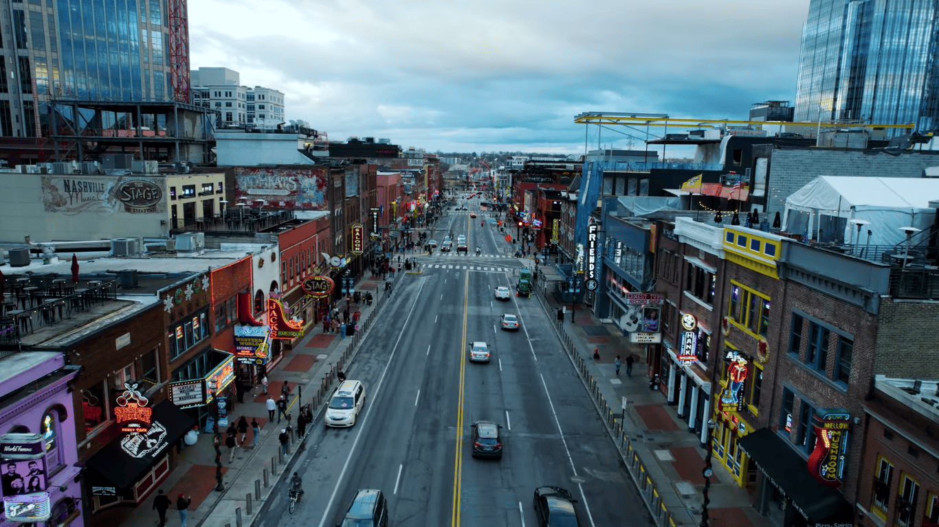 Vibrant Broadway Street Nashville showing iconic music venues and neon signs, perfect for 3-day entertainment adventure