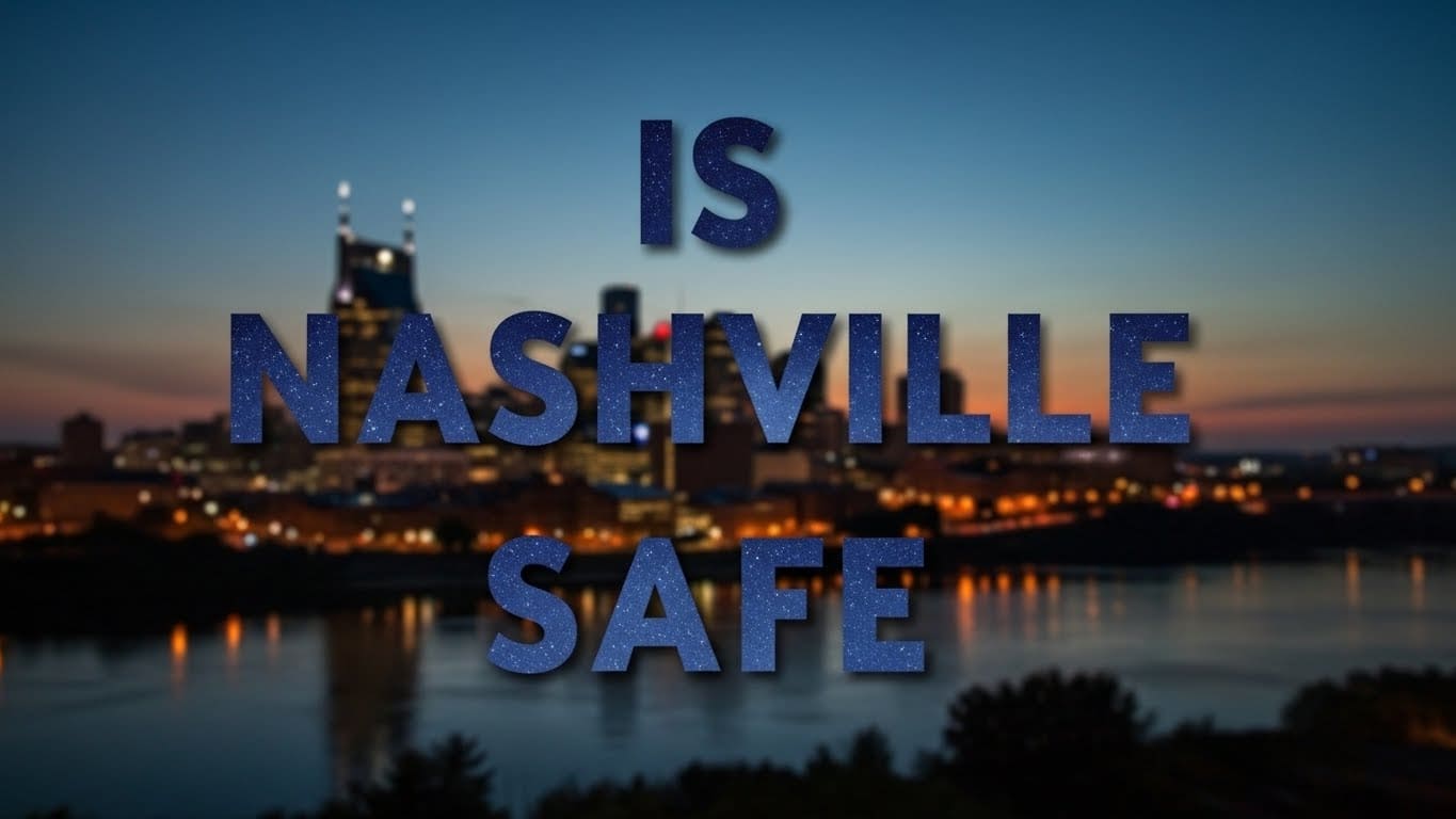 Is Nashville safe question displayed over city skyline representing honest safety assessment for travelers and residents