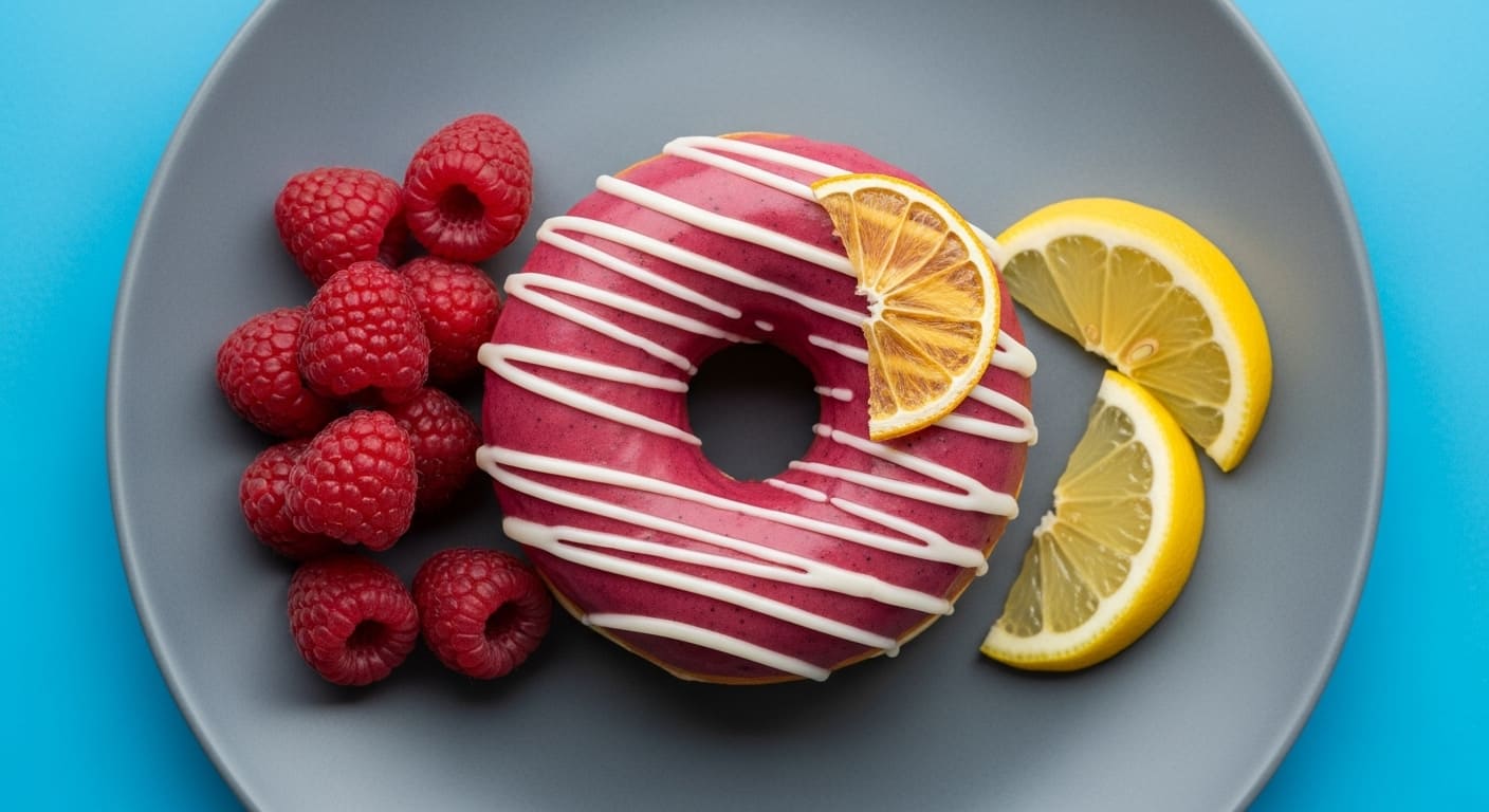 Raspberry lemon glazed donut with citrus garnish representing Nashville's creative breakfast and dessert scene at local bakeries