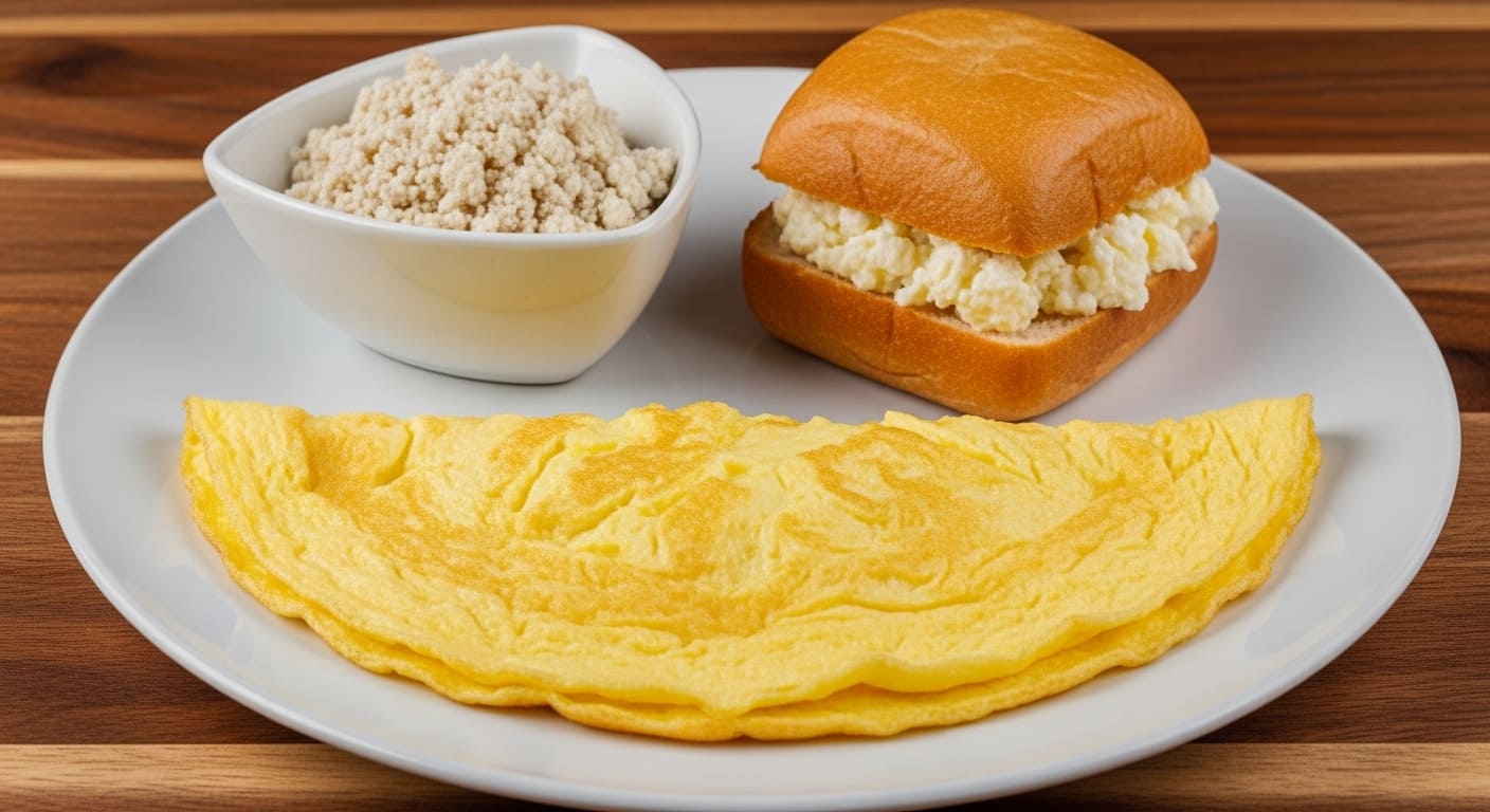 Fresh omelet with cottage cheese and bread roll served at one of Nashville's best breakfast restaurants downtown