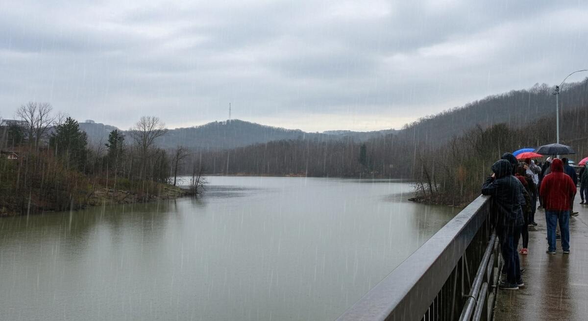 People with colorful umbrellas walk along Radnor Lake bridge discovering perfect thing in Nashville when it rains
