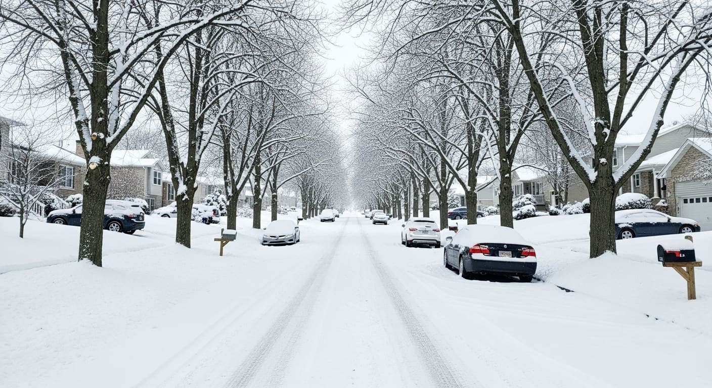 Snow-covered residential street in Nashville showing winter weather conditions answering does it snow in nashville