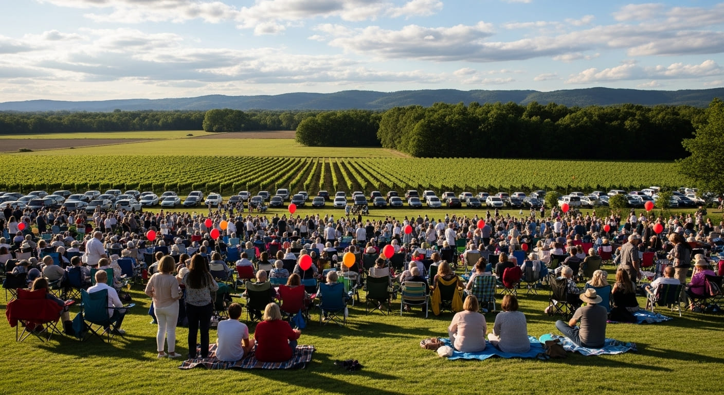 arge outdoor crowd at evening concert with rural backdrop, popular things to do in Nashville in November entertainment