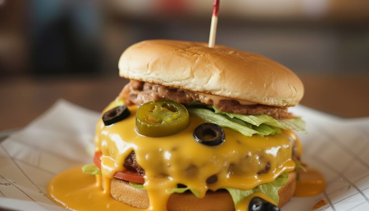 Massive burger dripping cheese proving affordable local eats in Music City and satisfy big appetites affordably