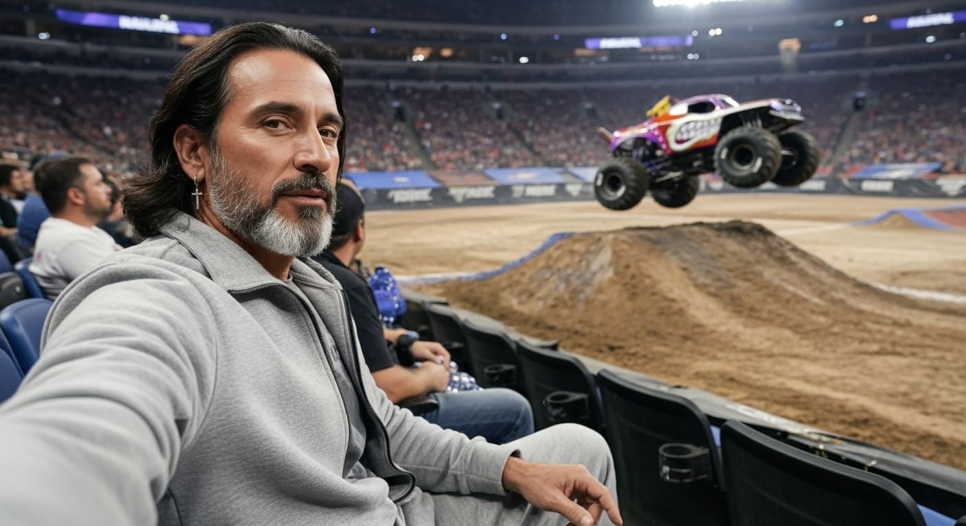 Ethan at thrilling monster truck event enjoying roaring races and hot adventure during cold January in Nashville
