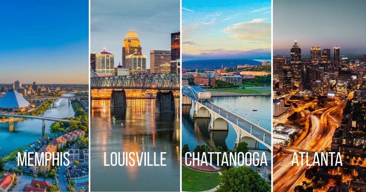 Major cities near Nashville Tennessee like Memphis Louisville Chattanooga Atlanta offer 1 to 4 hour drive access