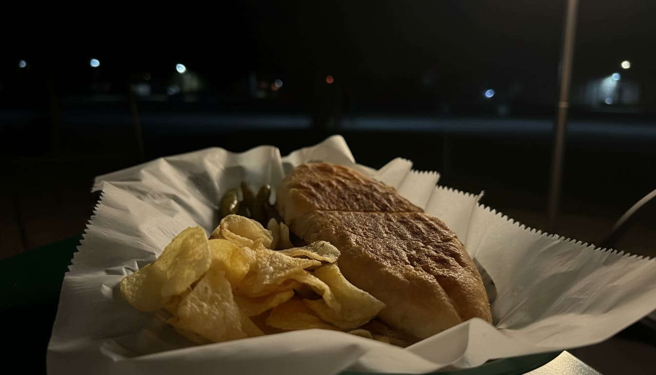 Midnight sandwich and chips served in basket at Duke's its best for late night eats Nashville offers