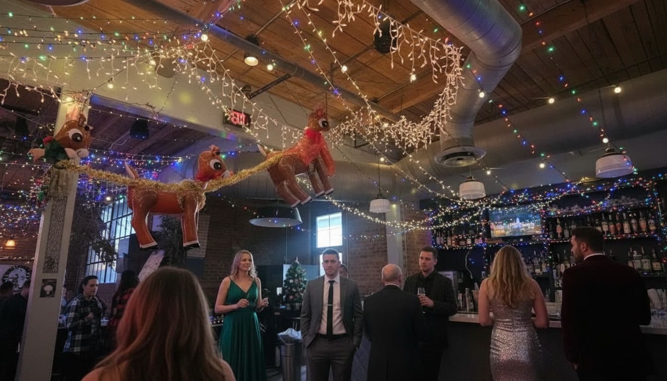 Nicky's Coal Fired Nashville perfect for family event celebrations with stunning festive decorations and holiday atmosphere