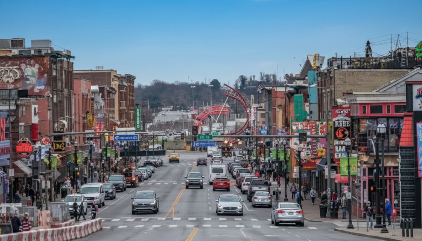 Traffic accident blocking Nashville street during busy hours, police responding to fender-bender causing commute delays