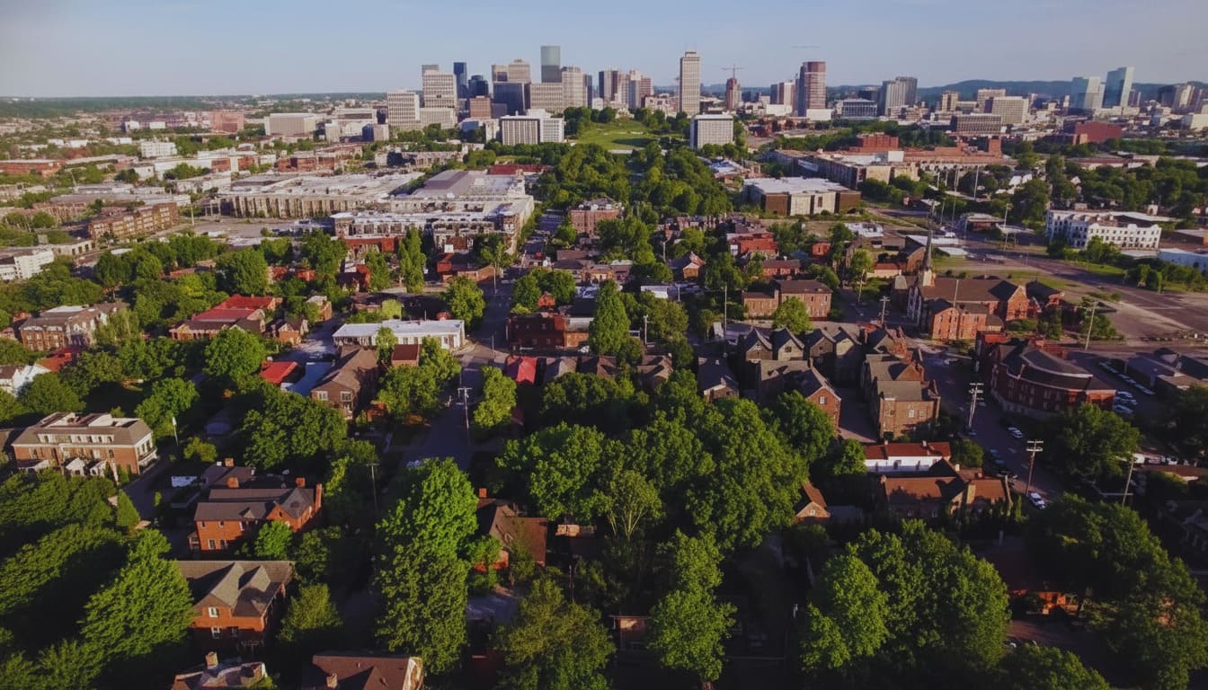 Tree-lined residential Nashville neighborhood with quiet streets and homes ideal for introverts looking for peaceful living 