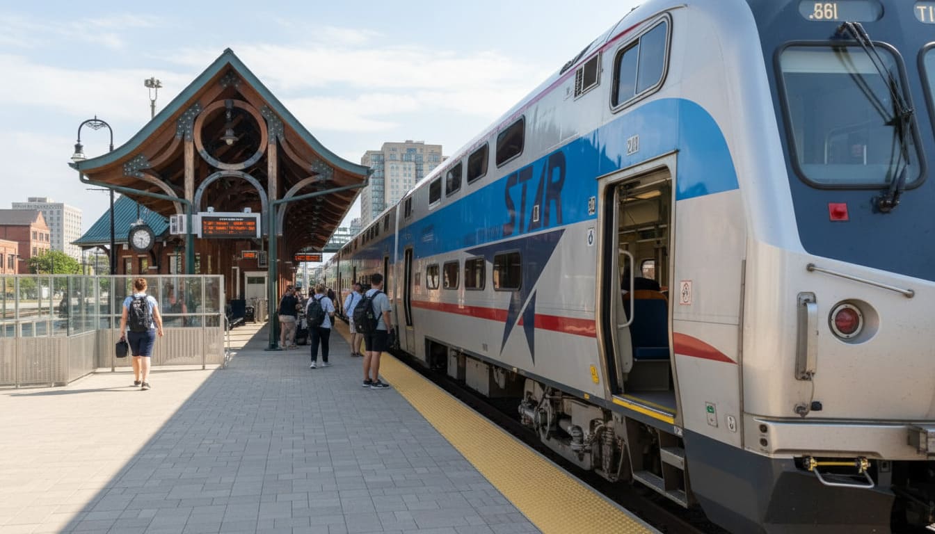 Music City Star commuter train at station platform, alternative to Nashville rush hour driving during peak hours
