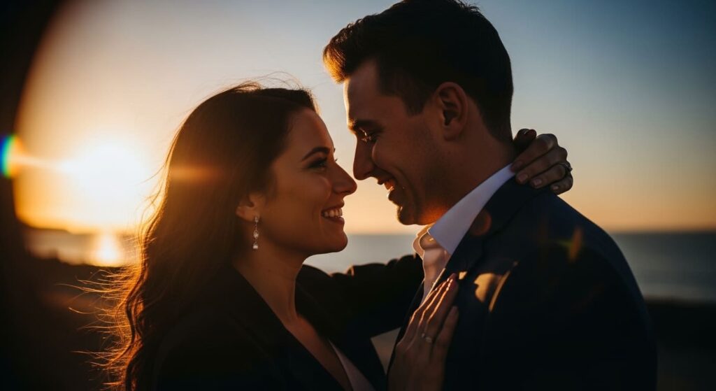 Beautiful pair embracing at sunset showcasing romantic things to do in Nashville for couples on anniversary date