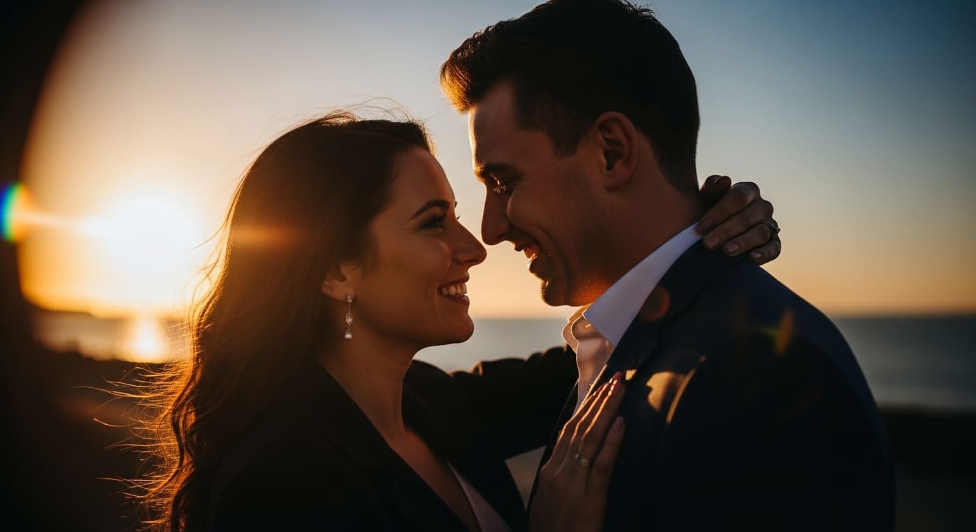 Beautiful pair embracing at sunset showcasing romantic things to do in Nashville for couples on anniversary date
