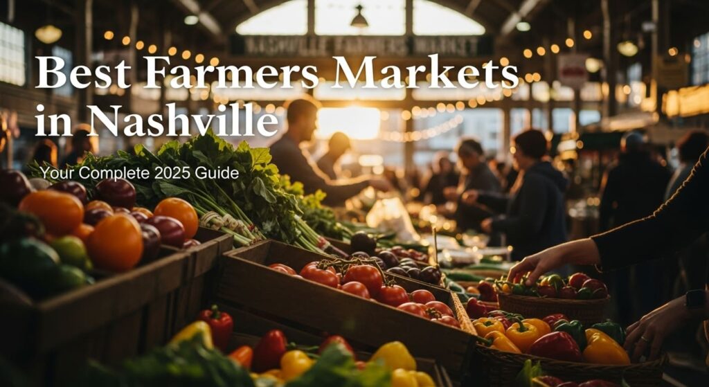 Best farmers markets in Nashville feature fresh tomatoes and colorful peppers on vibrant display inside stalls