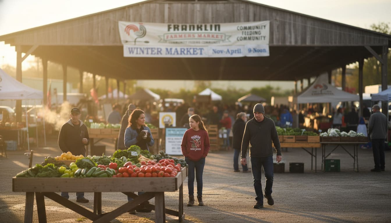 Early morning shoppers gather at Franklin pavilion exploring top Nashville farmers market destinations for local produce