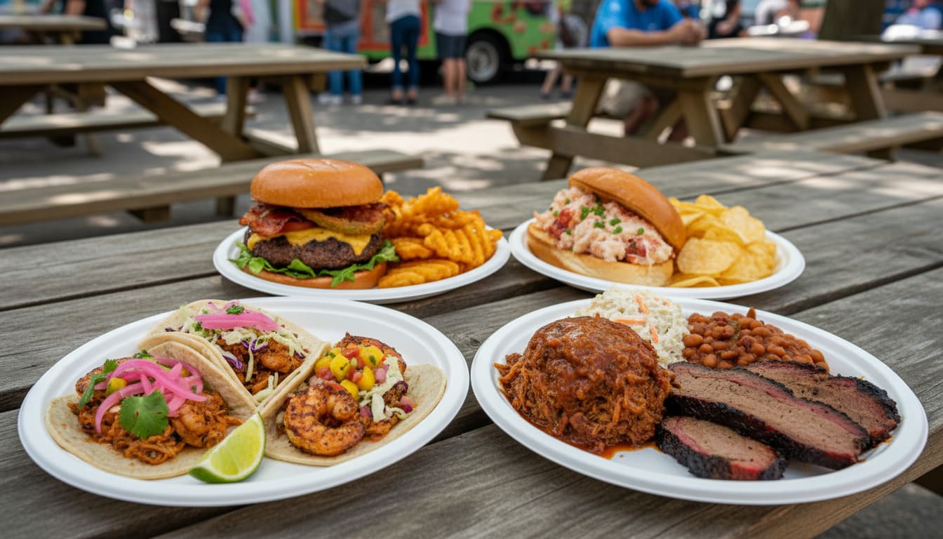 Four gourmet plates reveal what locals pay at Nashville food trucks for quality BBQ burgers tacos and brisket meals