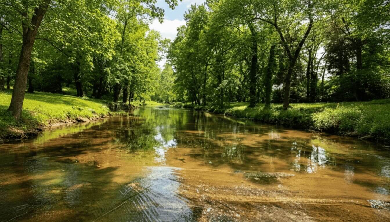 Serene stream flowing through Belle Meade nature preserve shows why people love visiting Belle Meade natural beauty