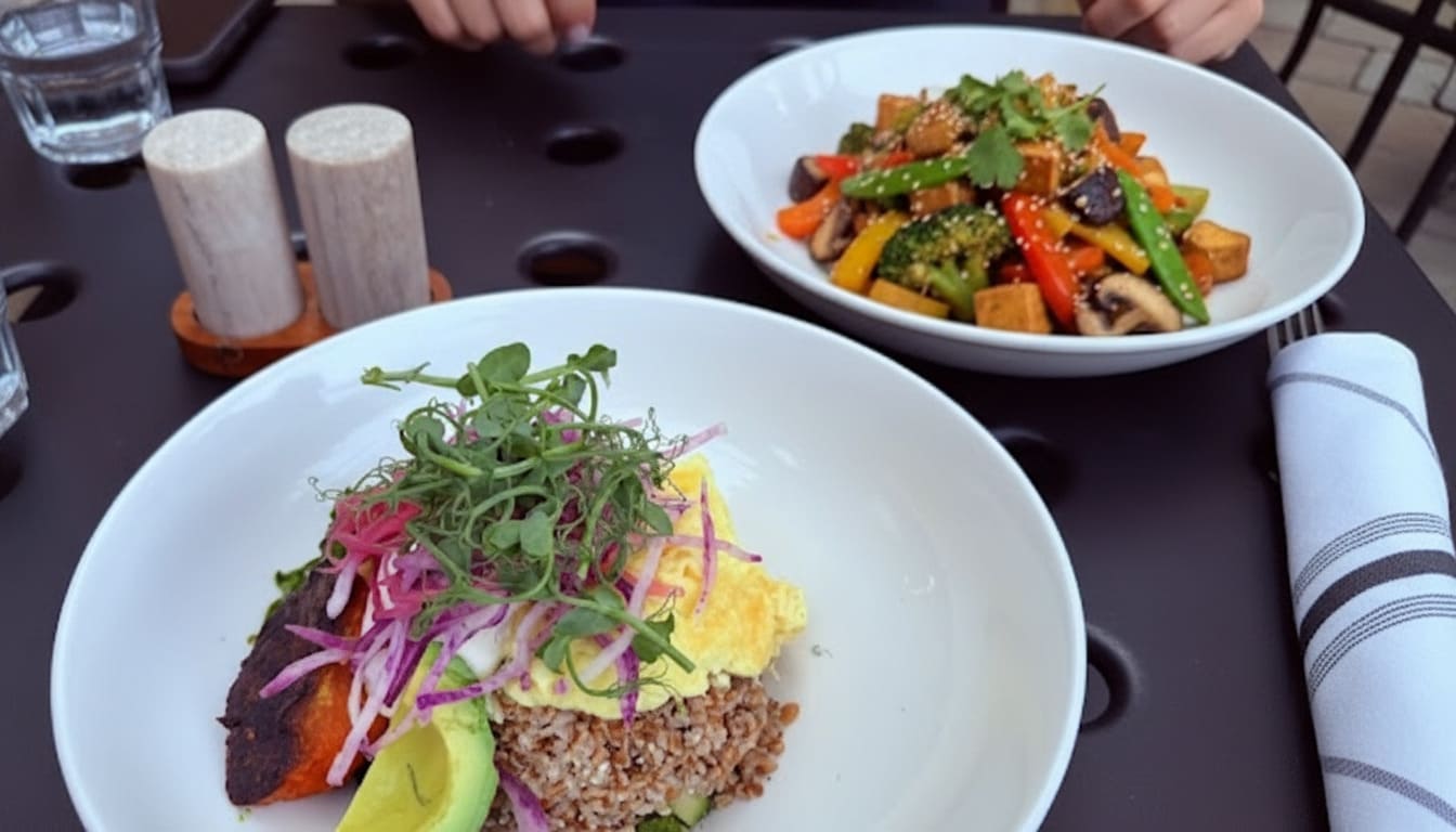 Fresh bowls of healthy food in Nashville at Cafe Roze combine tofu, microgreens, grains, and brightness