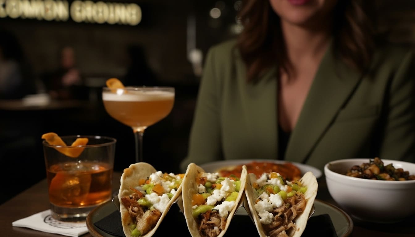 Common Ground Bar Eatery serving healthy tacos and healthy drink, a stylish showcase of Nashville healthy food.