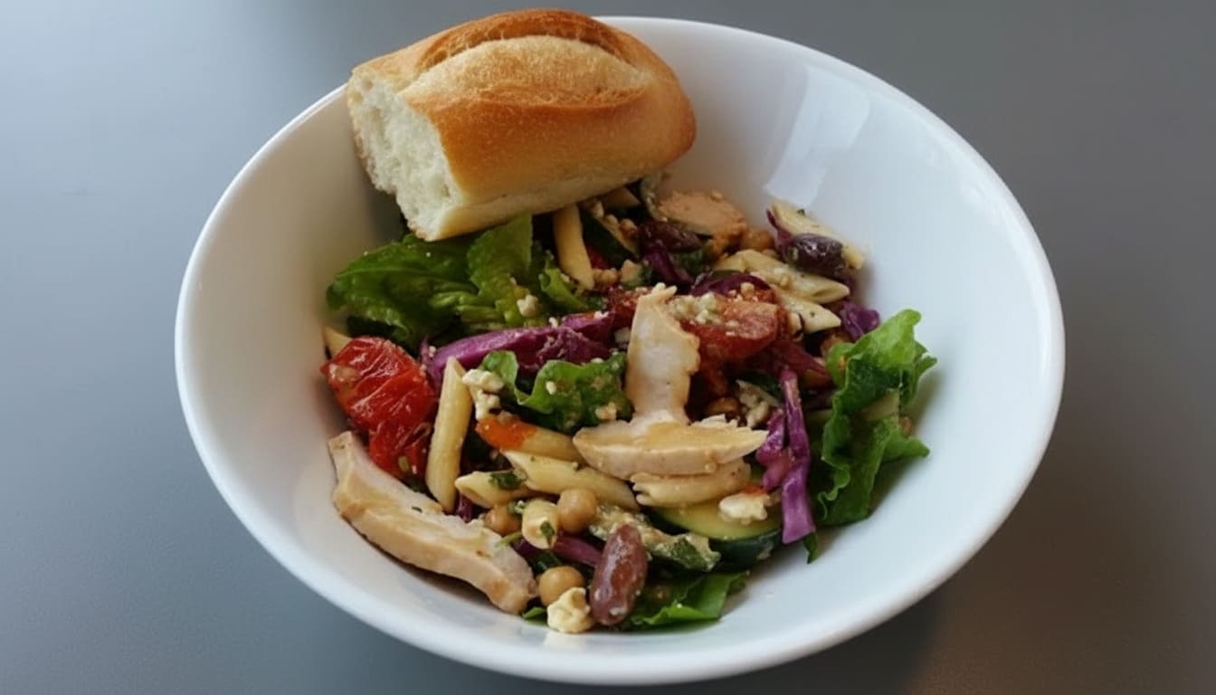 Mediterranean pasta salad crafted with fresh herbs ensures Turnip Truck Nashville provides best healthy meals for all