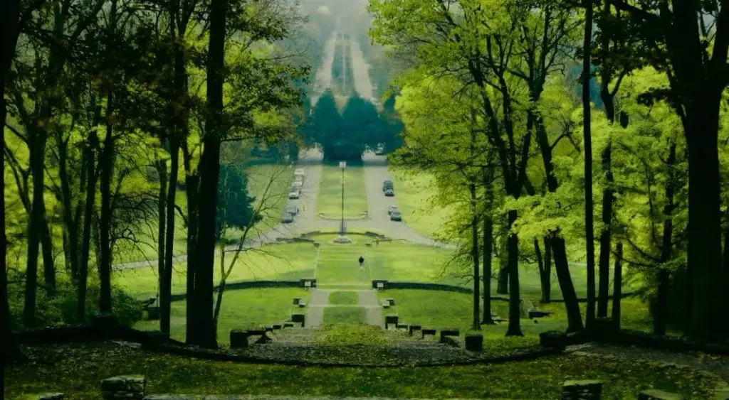 Tree-lined pathway through Warner Parks showing Nashville's natural beauty and peaceful hiking trails